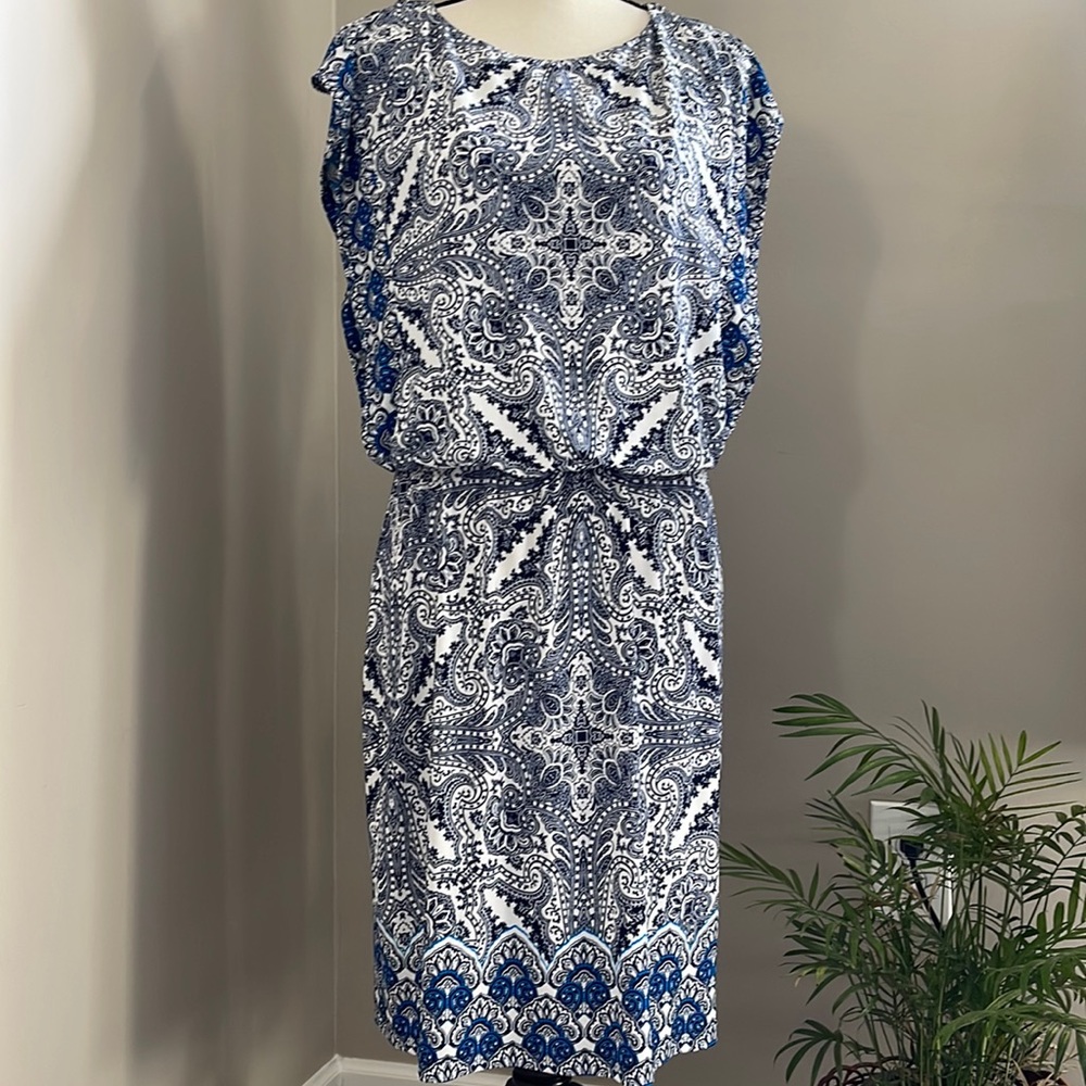 London Times Round Neck Jersey Blouson Dress  Size 10